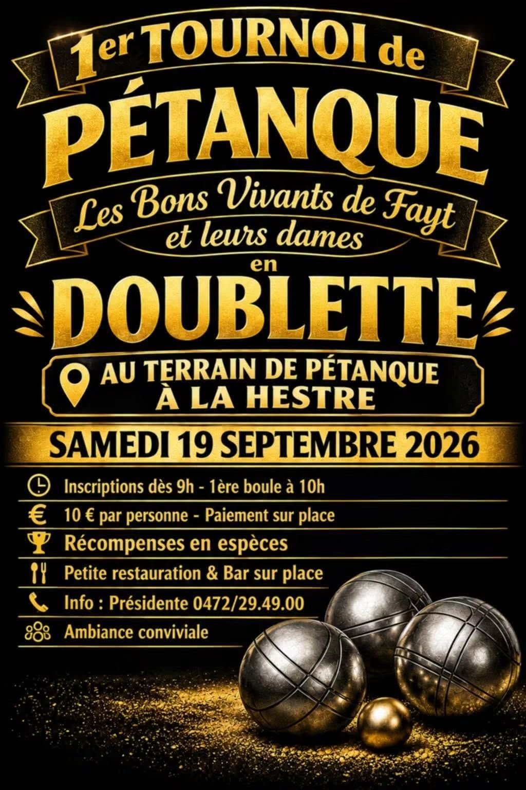 1er TOERNOOI de PÉTANQUE - Les Bons Vivants de Fayt et leurs dames en DOUBLETTE