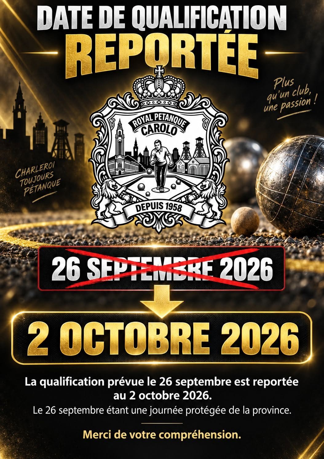 Qualification, report du 26-09-26